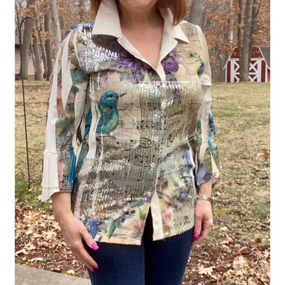 NEW ORIGAMI bell sleeve top in beaux art